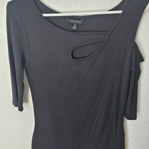 Black Ribbed Cutout Women's Top